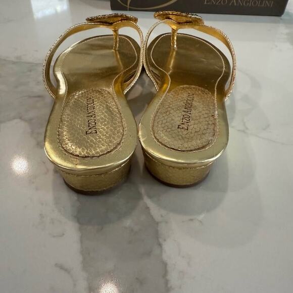 Enzo Angiolini Eanetta Sandals Women's 8 Stacked Wedge Heel Jeweled Beaded Gold - Picture 6 of 10